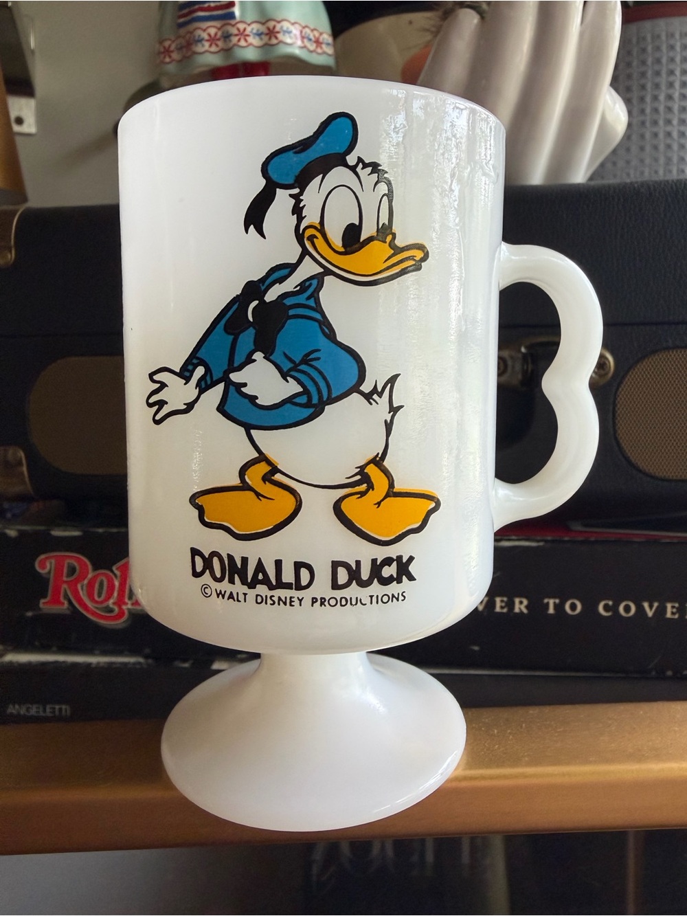 Vintage Donald Duck Pedestal Mug - White with Blue and Yellow Graphic